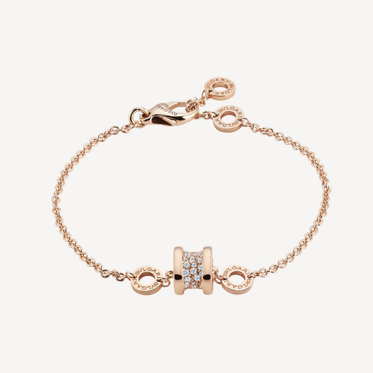 [Star Jewelry]ZERO 1 SOFT PINK GOLD WITH PAVED DIAMONDS ON THE SPIRAL BRACELET